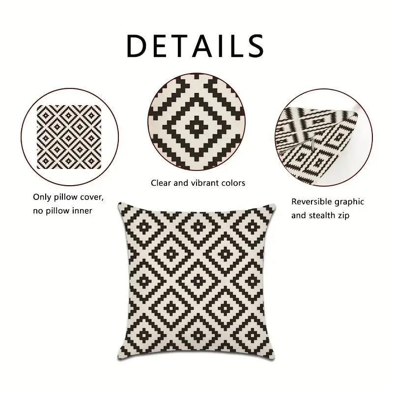 4pcs Geometric Pattern Throw Pillowcases, 18"x18" & 16"x16"