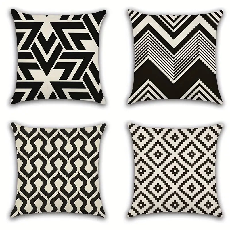 4pcs Geometric Pattern Throw Pillowcases, 18"x18" & 16"x16"