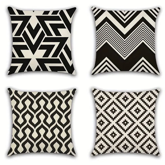 4pcs Geometric Pattern Throw Pillowcases, 18"x18" & 16"x16"