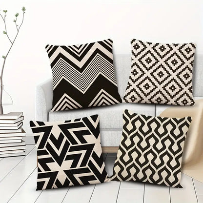 4pcs Geometric Pattern Throw Pillowcases, 18"x18" & 16"x16"